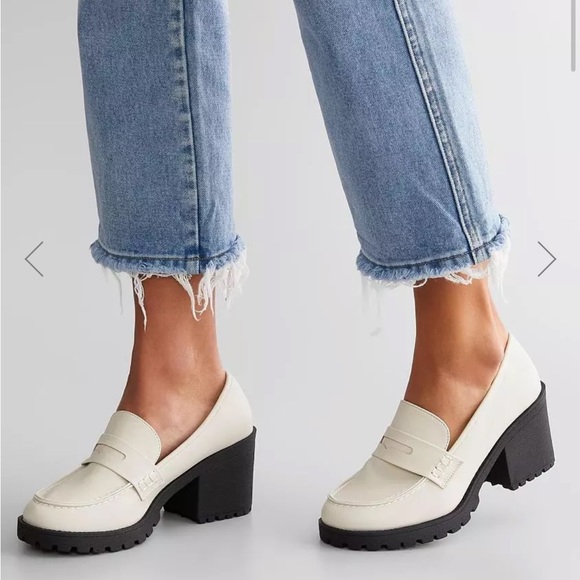 NWB Chunky Bone Heeled Penny Loafers - Picture 2 of 10